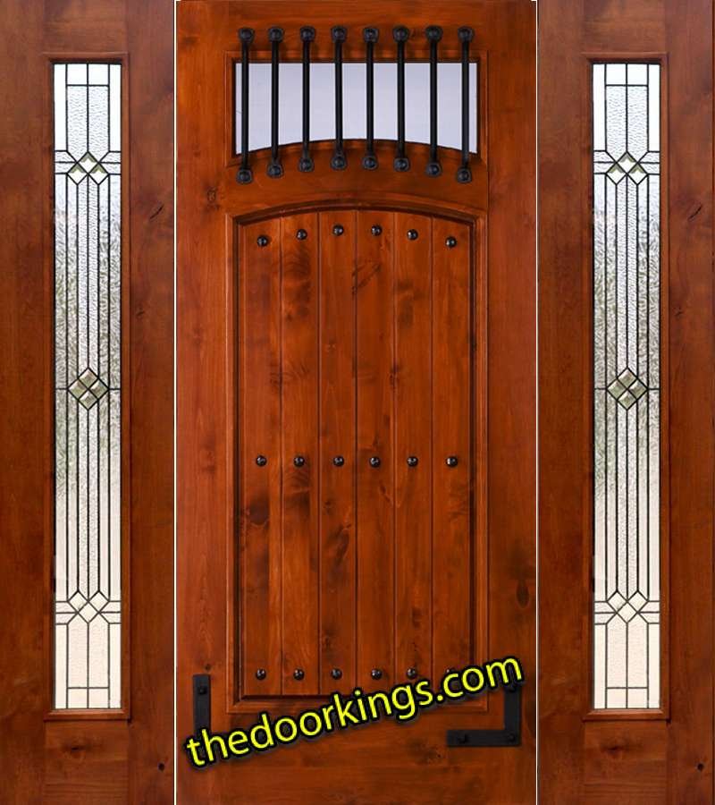 sw64 knotty alder wood door with two builder patina sidelites